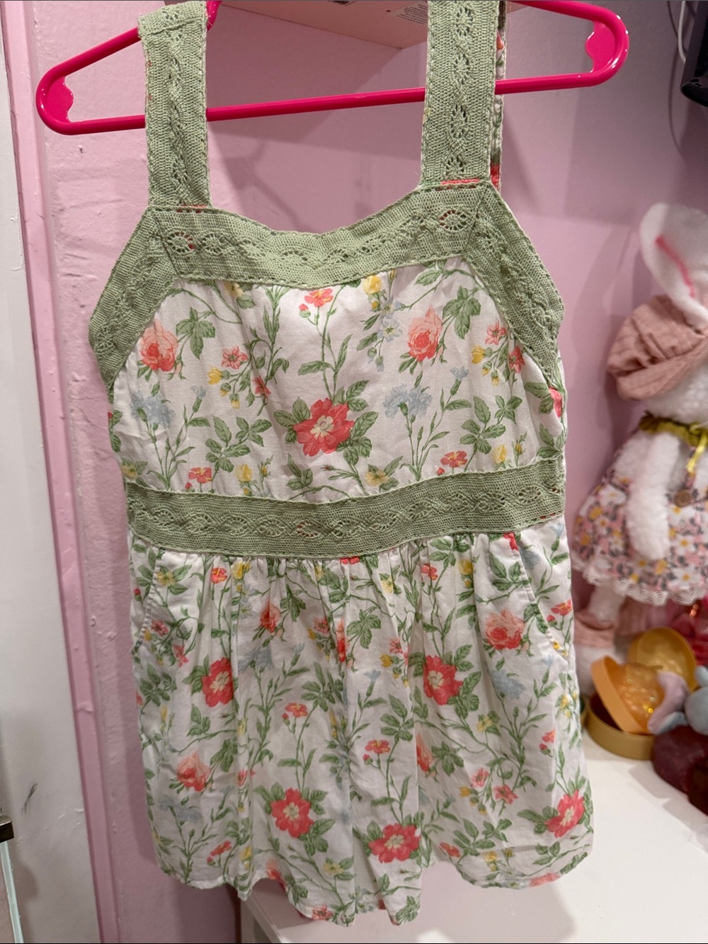 Janie and Jack White Floral Sundress with Green Trim